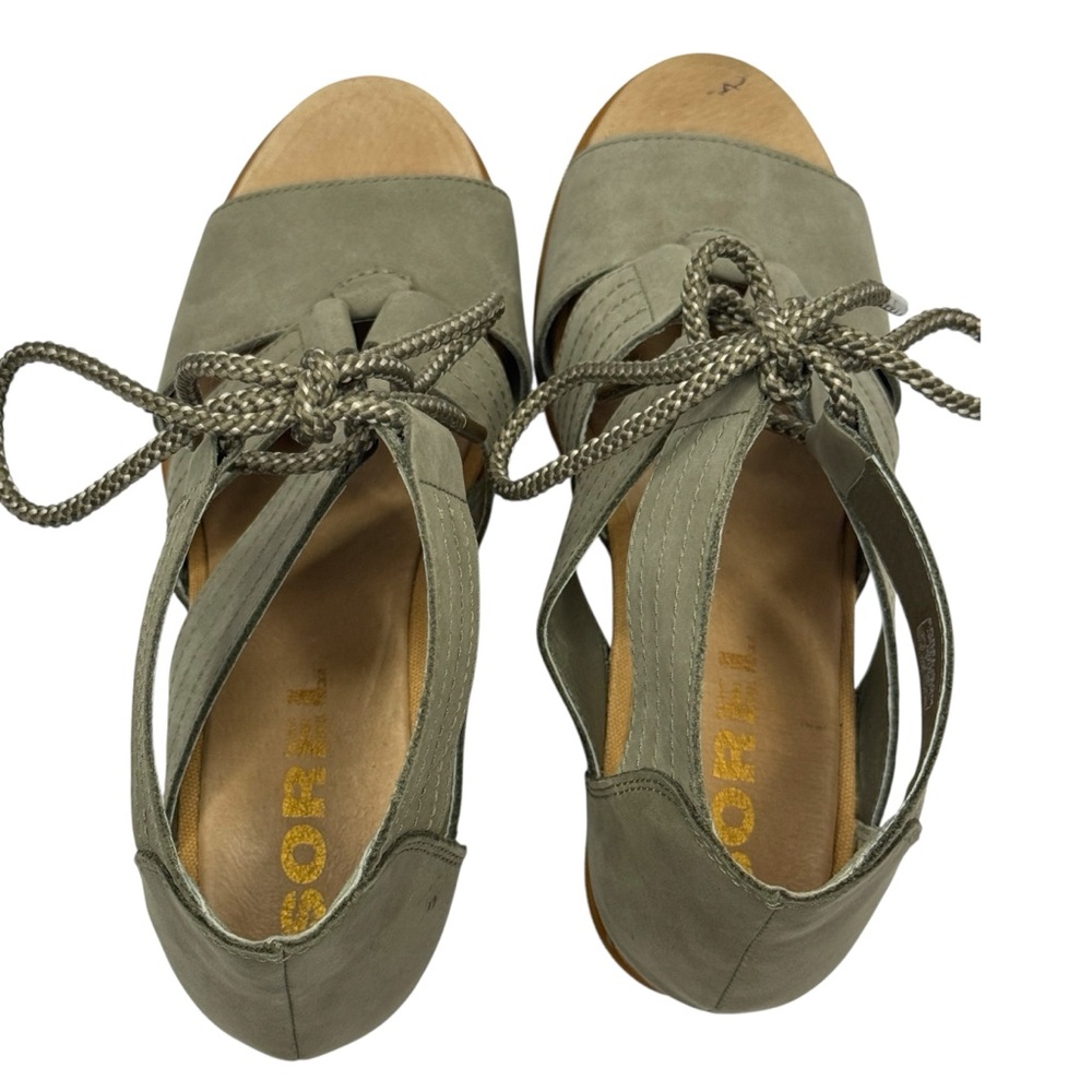 SOREL JOANIE II Lace-Up Wedge‎ Sandals Sage Green Size 9 - Picture 6 of 11